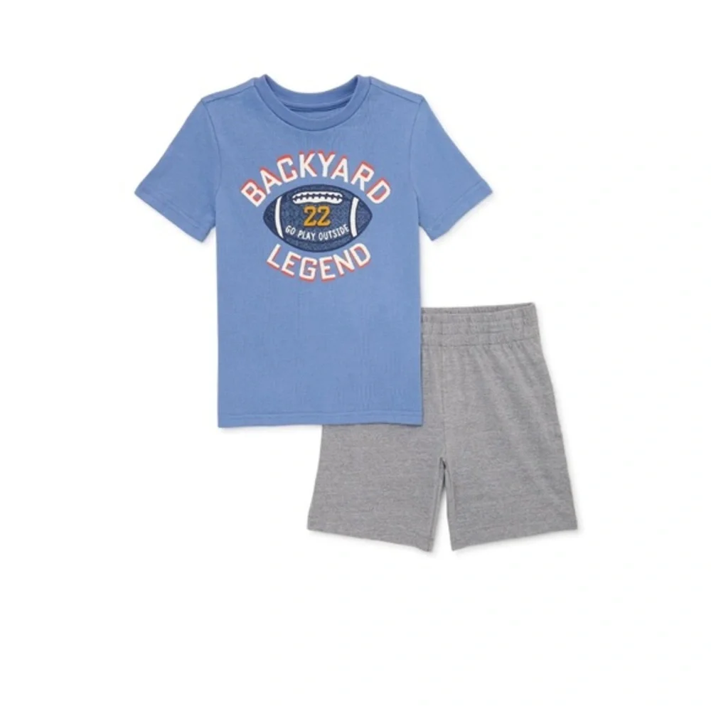 Little boy’s 2piece‎ Blue T-shirt & gray Backyard legend shorts set size 7 new